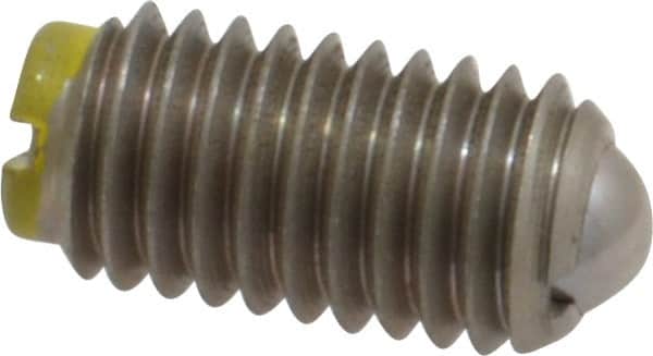 Gibraltar - M8x1.25, 5mm Ball Diam, 16mm Body Length, 1.5mm Max Ball Reach, Threaded Ball Plunger - Stainless Steel Body, Stainless Steel Ball, 9 Lb Initial End Force, 13.49 Lb Final End Force - Exact Tooling