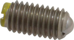 Gibraltar - M8x1.25, 5mm Ball Diam, 16mm Body Length, 1.5mm Max Ball Reach, Threaded Ball Plunger - Stainless Steel Body, Stainless Steel Ball, 9 Lb Initial End Force, 13.49 Lb Final End Force - Exact Tooling