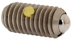 Gibraltar - M8x1.25, 5mm Ball Diam, 16mm Body Length, 1.5mm Max Ball Reach, Threaded Ball Plunger - Stainless Steel Body, Stainless Steel Ball, 1.12 Lb Initial End Force, 2.25 Lb Final End Force, Locking Element - Exact Tooling