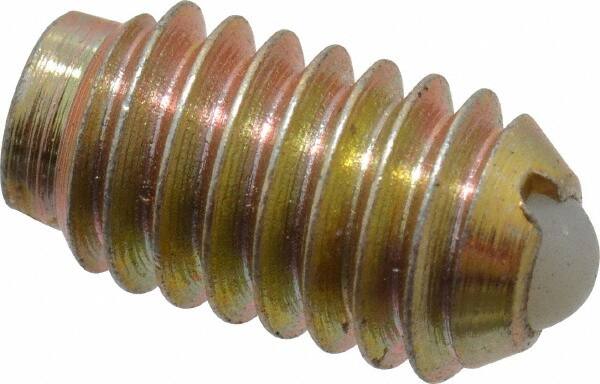 Gibraltar - 5/16-18, 0.156" Ball Diam, 0.578" Body Length, 0.04" Max Ball Reach, Threaded Ball Plunger - Steel Body, Nylon Ball, 6 Lb Initial End Force, 17 Lb Final End Force - Exact Tooling