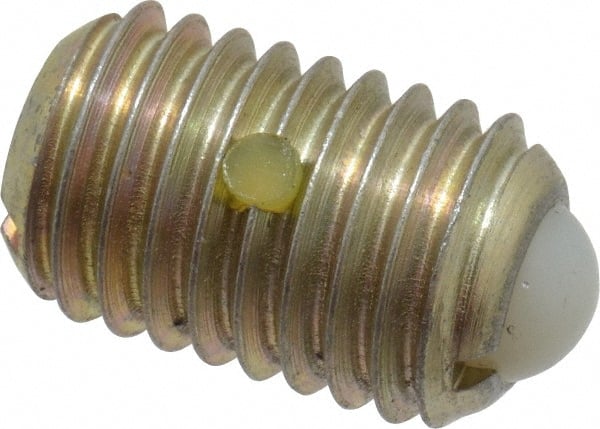Gibraltar - 5/8-11, 0.375" Ball Diam, 0.984" Body Length, 0.096" Max Ball Reach, Threaded Ball Plunger - Steel Body, Nylon Ball, 7 Lb Initial End Force, 50 Lb Final End Force, Locking Element - Exact Tooling