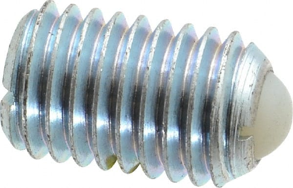 Gibraltar - 5/8-11, 0.375" Ball Diam, 0.984" Body Length, 0.096" Max Ball Reach, Threaded Ball Plunger - Steel Body, Nylon Ball, 4.5 Lb Initial End Force, 9 Lb Final End Force, Locking Element - Exact Tooling