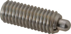 Gibraltar - 1/2-13, 1-1/4" Thread Length, 1/4" Plunger Projection, Stainless Steel Threaded Spring Plunger - 1/4" Max Plunger Diam, 1-1/4" Plunger Length, 2.7 Lb Init End Force, 9.3 Lb Final End Force, 0.1562" Hex - Exact Tooling