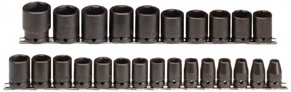 Proto - 25 Piece 1/2" Drive Impact Socket Set - 6 Points, 8mm to 36mm Range, Metric Measurement Standard - Exact Tooling