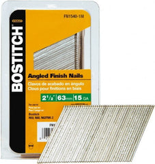 Stanley Bostitch - 15 Gauge 0.07" Shank Diam 2-1/2" Long Finishing Nails for Power Nailers - Steel, Bright Finish, Smooth Shank, Angled Stick Adhesive Collation, Round Head, Chisel Point - Exact Tooling
