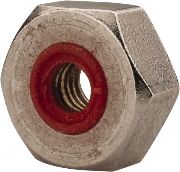 APM HEXSEAL - #10-32 Thread, 3/8" Wide x 7/32" High, Brass Self Sealing Hex Jam Nut - Nickel Plated, Silicone O Ring, Right Hand, UNF Thread - Exact Tooling