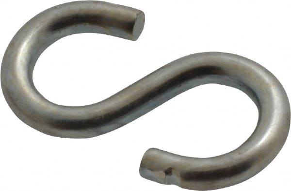 Made in USA - 5/32" Opening, Low Carbon Steel Electrogalvanized S-Hook - 16 Lb Capacity, 5/16" ID, 0.105" Wire, 1" OAL - Exact Tooling