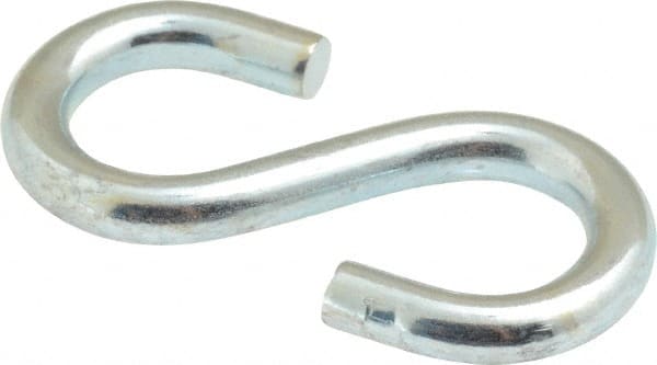 Made in USA - 7/32" Opening, Low Carbon Steel Electrogalvanized S-Hook - 26 Lb Capacity, 7/16" ID, 0.148" Wire, 1-1/2" OAL - Exact Tooling