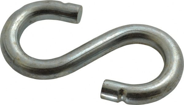 Made in USA - 1/2" Opening, Low Carbon Steel Electrogalvanized S-Hook - 170 Lb Capacity, 1" ID, 3/8" Wire, 3-1/2" OAL - Exact Tooling