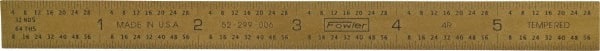 Fowler - 6" Long, 1/64, 1/32, 1/16, 1/8" Graduation, Flexible Steel Rule - 4R Graduation Style, 1/2" Wide, Yellow, Titanium Finish - Exact Tooling