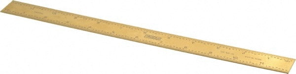Fowler - 12" Long, 1/64, 1/32" and 0.5, 1mm Graduation, Rigid Steel Rule - English/Metric Graduation Style, 1/2" Wide, Yellow, Titanium Finish - Exact Tooling