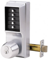 Kaba Access - 1-3/8 to 2-1/4" Door Thickness, Satin Chrome Pushbutton Knob Lockset - 2-3/4" Back Set - Exact Tooling