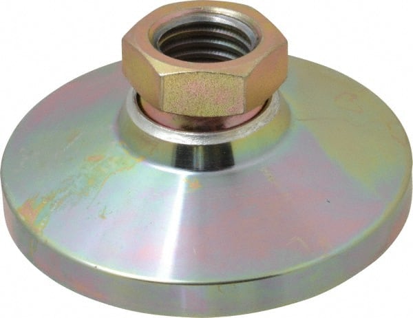 Gibraltar - 9072 kg Capacity, M24 Thread, 47.6mm OAL, Steel Stud, Tapped Pivotal Socket Mount Leveling Pad - 101mm Base Diam, Steel Pad, 35mm Hex - Exact Tooling
