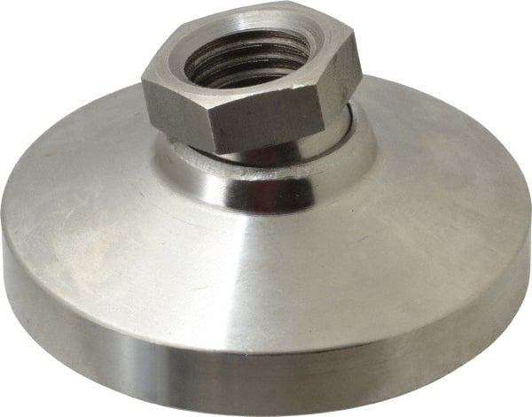 Gibraltar - 3357 kg Capacity, M20 Thread, 38mm OAL, Steel Stud, Tapped Pivotal Socket Mount Leveling Pad - 76mm Base Diam, Stainless Steel Pad, 27mm Hex - Exact Tooling