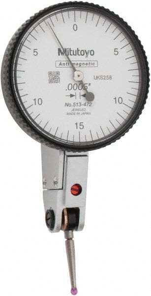 Mitutoyo - 0.03 Inch Range, 0.0005 Inch Dial Graduation, Horizontal Dial Test Indicator - 1.54 Inch White Dial, 0-15-0 Dial Reading, Accurate to 0.0005 Inch - Exact Tooling