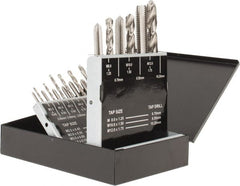 Interstate - 2.05 to 10.2mm Drill, M2.5x0.45 to M12x1.75 Tap, Hand Tap and Drill Set - Bright Finish High Speed Steel Drills, Bright Finish High Speed Steel Taps, Plug Chamfer, 18 Piece Set - Exact Tooling