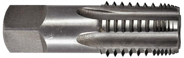 Hertel - 1-1/2 - 11-1/2 NPT Thread, 7 Flute Short Projection Standard Pipe Tap - 4-1/4" OAL, 1-3/4" Thread Length, 1-1/2" Shank Diam, TiN Finish, High Speed Steel - Exact Tooling