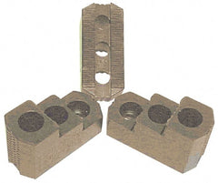 H & R Manufacturing - 15" Max Chuck Diam Compatibility, Case Hardened Steel 1.5mm x 60° Serrated Hard Lathe Top Jaws - 2 Steps, 1" Groove Width, 2-1/2" Wide x 5-1/2" Long x 3-15/32" High - Exact Tooling