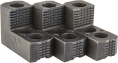 H & R Manufacturing - 6" Max Chuck Diam Compatibility, Case Hardened Steel 1.5mm x 60° Serrated Hard Lathe Top Jaws - 1 Step, 0.472" Groove Width, 1-1/4" Wide x 3" Long x 1.969" High - Exact Tooling