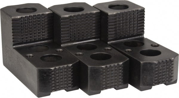 H & R Manufacturing - 10 to 11" Chuck Diam Compatibility, Case Hardened Steel 1.5mm x 60° Serrated Hard Lathe Top Jaws - 1 Step, 0.63" Groove Width, 1-3/4" Wide x 4-1/4" Long x 2-15/32" High - Exact Tooling