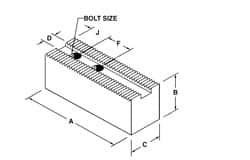 H & R Manufacturing - 3/32 x 90° Serrated Attachment, Square Soft Lathe Chuck Jaw - 3 Jaws, Steel, 2-1/2" Btw Mount Hole Ctrs, 11" Long x 3-1/2" Wide x 3-1/2" High, 1.181" Groove, 1" Fastener - Exact Tooling