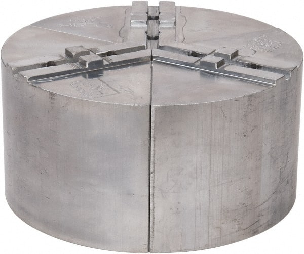 H & R Manufacturing - 8" Chuck Capacity, Tongue & Groove Attachment, Round Soft Lathe Chuck Jaw - 3 Jaws, Aluminum, 1-3/4" Btw Mount Hole Ctrs, 4" Long x 8" Wide x 4" High, 5/16" Groove - Exact Tooling