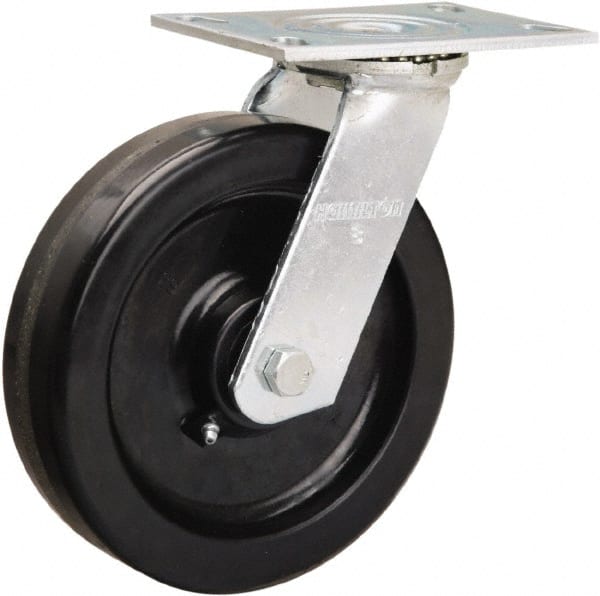 Hamilton - 8" Diam x 2" Wide x 9-1/2" OAH Top Plate Mount Swivel Caster - Phenolic, 900 Lb Capacity, Straight Roller Bearing, 4-1/2 x 6-1/4" Plate - Exact Tooling