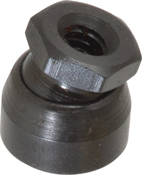 TE-CO - 1/4-20, 5/8" Pad Diam, Uncoated Bottom, Steel Toggle Pad - 13/32 Depth, 5/8" OAL, 1/2" Width Across Flats, Black Oxide Coated, Grade 12L14, 10° Swivel Angle - Exact Tooling