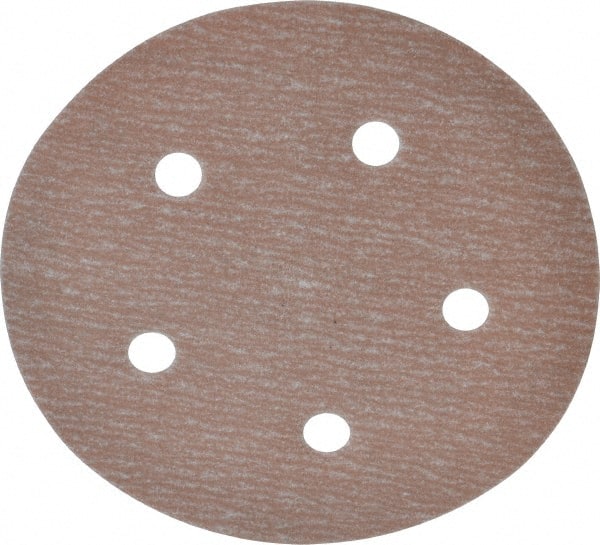 Norton - 5" Diam, 320 Grit, Aluminum Oxide Hook & Loop Disc - Extra Fine Grade, Coated, B Weight Paper Backing, Series A275 - Exact Tooling