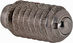 TE-CO - 1/4-20, 0.125" Ball Diam, 17/32" Body Length, 0.035" Max Ball Reach, Threaded Ball Plunger - Stainless Steel Body, Stainless Steel Ball, 2 Lb Initial End Force, 4 Lb Final End Force, Locking Element - Exact Tooling