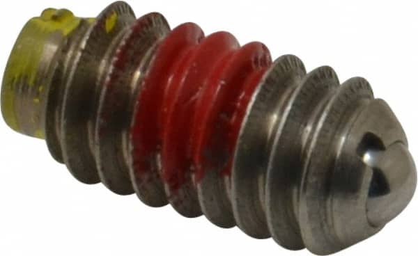 TE-CO - 1/4-20, 0.125" Ball Diam, 17/32" Body Length, 0.035" Max Ball Reach, Threaded Ball Plunger - Stainless Steel Body, Stainless Steel Ball, 4 Lb Initial End Force, 12 Lb Final End Force, Locking Element - Exact Tooling