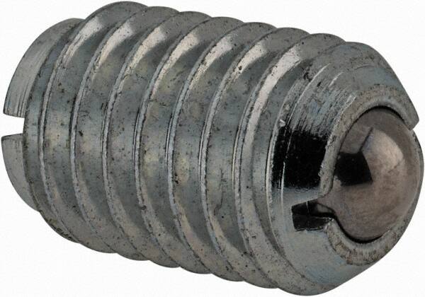 TE-CO - 3/8-16, 0.187" Ball Diam, 5/8" Body Length, 0.048" Max Ball Reach, Threaded Ball Plunger - Stainless Steel Body, Stainless Steel Ball, 6 Lb Initial End Force, 21 Lb Final End Force, Locking Element - Exact Tooling