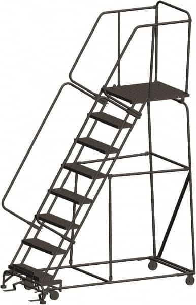 Ballymore - 113" 8 Step Ladder - 450 Lb Capacity, 80" Platform Height, 32" Base Width x 75" Depth, Heavy-Duty Serrated Grating - Exact Tooling