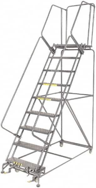 Ballymore - 123" 9 Step Ladder - 450 Lb Capacity, 90" Platform Height, 32" Base Width x 75" Depth, Heavy-Duty Serrated Grating - Exact Tooling