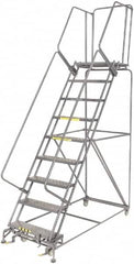 Ballymore - 123" 9 Step Ladder - 450 Lb Capacity, 90" Platform Height, 32" Base Width x 75" Depth, Expanded Metal Tread - Exact Tooling