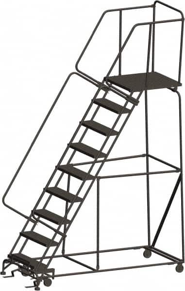 Ballymore - 123" 9 Step Ladder - 450 Lb Capacity, 90" Platform Height, 32" Base Width x 82" Depth, Expanded Metal Tread - Exact Tooling
