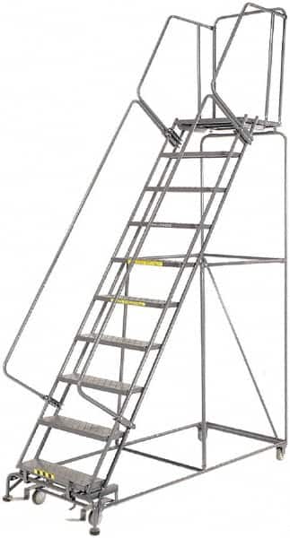 Ballymore - 133" 10 Step Ladder - 450 Lb Capacity, 100" Platform Height, 32" Base Width x 81" Depth, Heavy-Duty Serrated Grating - Exact Tooling