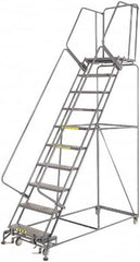 Ballymore - 133" 10 Step Ladder - 450 Lb Capacity, 100" Platform Height, 32" Base Width x 81" Depth, Heavy-Duty Serrated Grating - Exact Tooling