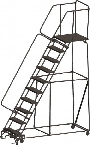 Ballymore - 133" 10 Step Ladder - 450 Lb Capacity, 100" Platform Height, 32" Base Width x 88" Depth, Expanded Metal Tread - Exact Tooling