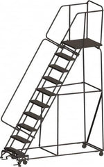 Ballymore - 133" 10 Step Ladder - 450 Lb Capacity, 100" Platform Height, 32" Base Width x 88" Depth, Heavy-Duty Serrated Grating - Exact Tooling