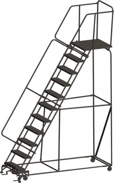 Ballymore - 143" 11 Step Ladder - 450 Lb Capacity, 110" Platform Height, 32" Base Width x 94" Depth, Expanded Metal Tread - Exact Tooling