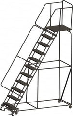 Ballymore - 143" 11 Step Ladder - 450 Lb Capacity, 110" Platform Height, 32" Base Width x 94" Depth, Expanded Metal Tread - Exact Tooling