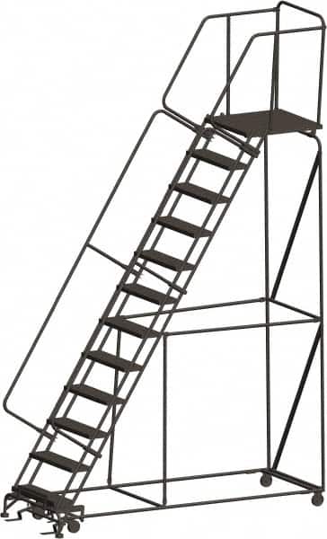 Ballymore - 153" 12 Step Ladder - 450 Lb Capacity, 120" Platform Height, 32" Base Width x 101" Depth, Heavy-Duty Serrated Grating - Exact Tooling