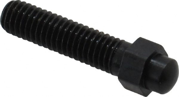 Gibraltar - #10-32, 1" OAL Adjustable Locating Screw - 1/4" Width Across Flats, 1/8 Hex Height, Steel, Black Oxide Finish - Exact Tooling