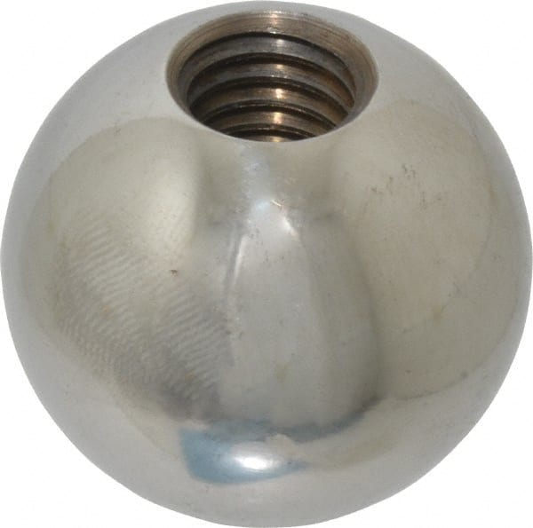 Gibraltar - 1/2-13 Thread, 1.38" Diam, Threaded Hole Ball Knob - Natural, Steel, Smooth Grip, 5/8" Hole Depth - Exact Tooling