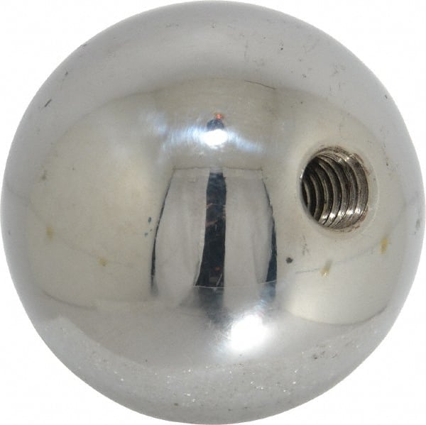 Gibraltar - 3/8-16 Thread, 1.88" Diam, Threaded Hole Ball Knob - Natural, Steel, Smooth Grip, 3/4" Hole Depth - Exact Tooling