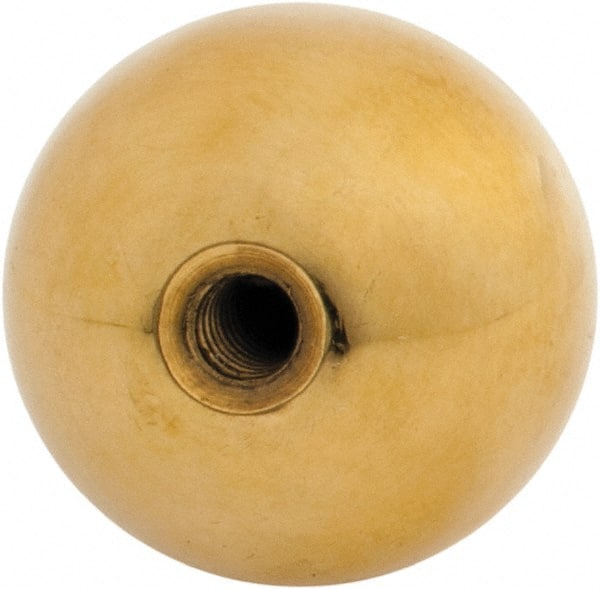 Gibraltar - 10-24 Thread, 1" Diam, Threaded Hole Ball Knob - Natural, Brass, Smooth Grip, 3/8" Hole Depth - Exact Tooling