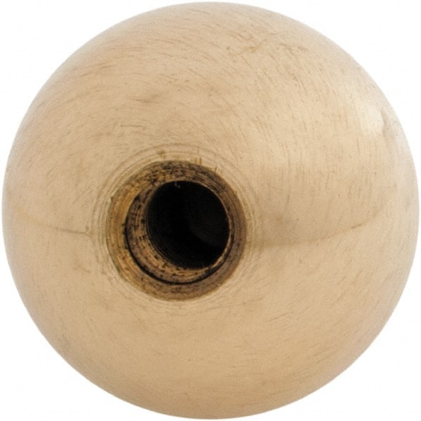 Gibraltar - 1/4-28 Thread, 1" Diam, Threaded Hole Ball Knob - Natural, Brass, Smooth Grip, 1/2" Hole Depth - Exact Tooling