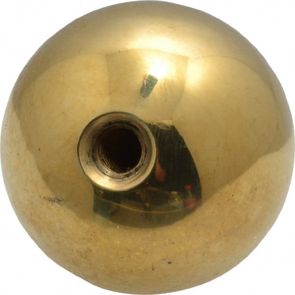 Gibraltar - 1/4-20 Thread, 1.38" Diam, Threaded Hole Ball Knob - Natural, Brass, Smooth Grip, 5/8" Hole Depth - Exact Tooling