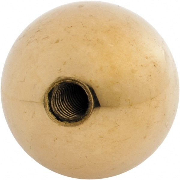 Gibraltar - 5/16-18 Thread, 1.38" Diam, Threaded Hole Ball Knob - Natural, Brass, Smooth Grip, 5/8" Hole Depth - Exact Tooling